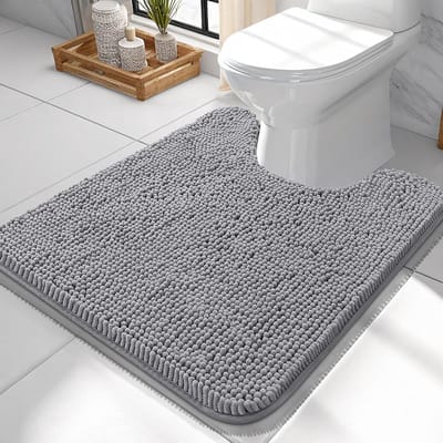 Badmat U-vorm - Toiletmat Contourmat - Badkamer Comfort - Zachte Chenille Pool - 61 x 61 cm - Grijs