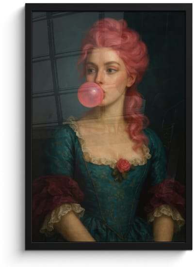 Poster in lijst - Fotolijst 40x60 cm - Posters - Vrouw - Portret - Kauwgombel - Posterlijst zwart - Decoratie - Wanddecoratie woonkamer - Muurdecoratie slaapkamer