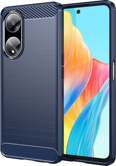 MobyDefend Hoesje - Geschikt voor Oppo A98 - TPU Backcover - Geborstelde Metaal & Carbon-Look - Blauw