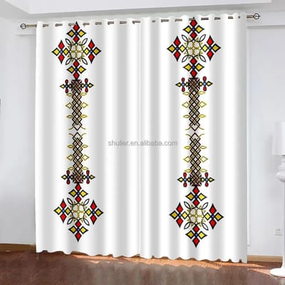 Ethiopische Natie van Afrika Design Lichtfilterende Gordijnen Raamgordijnen voor Woonkamer Slaapkamer 2 Stuks Decor 100W160H(CM)40x63in&Hook white