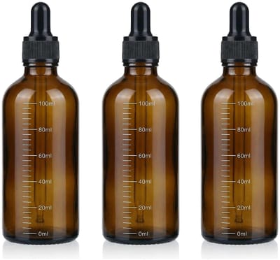 Dailygoods- Glazen Fles 100ml - Amber Beugelfles - Druppelflesje met Pipet - Lege Fles voor Essentiële Olie - 3 Stuks - Stevig en Duurzaam - Druppelfles