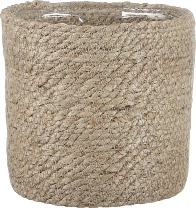 Mica Decorations Plantenpot - rotan - bruin - plantenmand - H16 en D16 cm - naturel mand van gedraaid jute/riet - plastic binnenkant