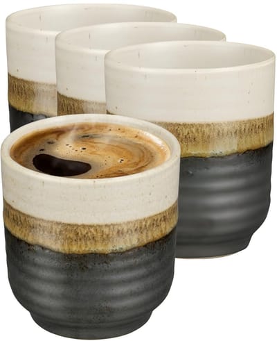 Mica Decorations Koffiemok / theemok Ethan - 6x - zwart - zonder oor - 9 x 8 cm - mokken - keramiek