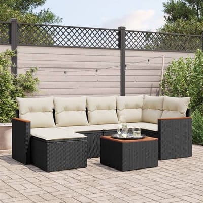 vidaXL - 7-delige - Loungeset - met - kussens - poly - rattan - zwart