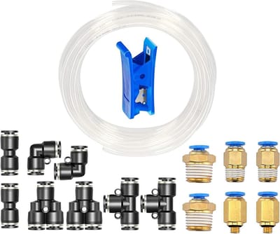 Transparante Flexibele Pneumatische Luchtslang 10m, 4mm Buitenmaat x 2.5mm Binnenmaat, Inclusief 14 Stuks Zwarte Pneumatische Verbinders voor Compressed Air Systemen