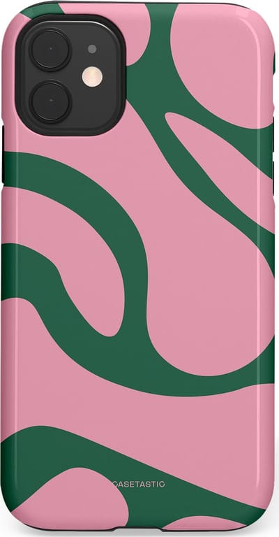 Casetastic hoesje geschikt voor Apple iPhone 11 - Dubbellaagse bescherming - Groen Roze Dansende Vormen - Fashion Case - Lichtroze Donkergroen