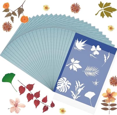 40 Stuks Cyanotypiepapier - A5 - Tekenpapier - Overtrekpapier - Lichtgevoelig Fotopapier - Gevoelig Zonneprintpapier - Met Acrylplaat - Nature Sun Printing Kit - Geschikt Voor Doe-Het-Zelf Knutselprojecten