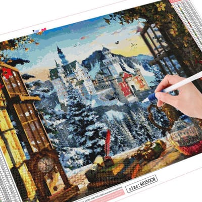 5D DIY Diamond schilderij kasteel volledige vierkante Cross Stitch Kit Diamond borduurwerk winter mozaïek landschap woondecoratie Full Square 20X30CM