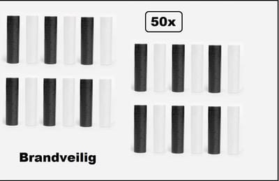 50x Serpentines rollen zwart en wit - Papier - BRANDVERTRAGEND - Carnaval- festival - optocht - feest - party - serpentine - brandvertragend