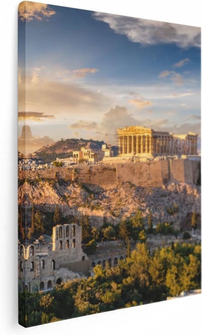 Artaza Canvas Schilderij Akropolis - 30x40 cm - Klein - Wanddecoratie Griekenland - Muurdecoratie Stad - Kamer Accessoires Zonsondergang