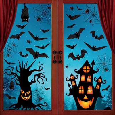 Halloween Raamstickers - Decoratie Stickers - Feestelijke Aankleding - Dubbelzijdig Bedrukt - 63 Stuks - Zwart