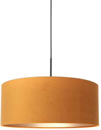 Zwarte Hanglamp Sparkled Light 8158ZW met goud velours kap, Ø 50cm, hoogte 20cm, metaal en textiel, Steinhauer, hoogte instelbaar, voor binnengebruik