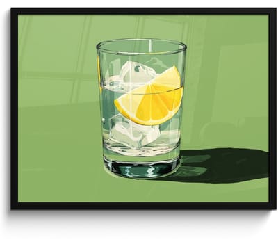 Poster in lijst - Fotolijst 70x50 cm - Posters - Glas - Citroen - Ijsblokjes - Groen - Posterlijst zwart - Decoratie - Wanddecoratie woonkamer - Muurdecoratie slaapkamer