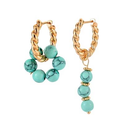 Asymmetrische Oorringen - Blauwe Howliet Hangers - Verguld Brass - Handgemaakt - 45mm - Dames Sieraden - Edelstenen - Oorbellen met natuursteen hanger