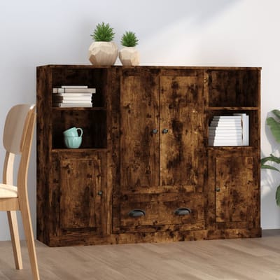 vidaXL - Hoge - kasten - 3 - st - bewerkt - hout - gerookt - eikenkleurig