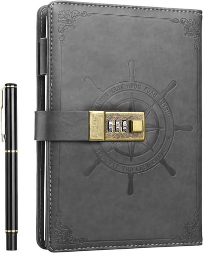 Leren Dagboek met Slot - Gelinieerd Notitieboek voor Persoonlijke Aantekeningen, Journaling en Werkregistratie - 212 Pagina's (Grijs)
