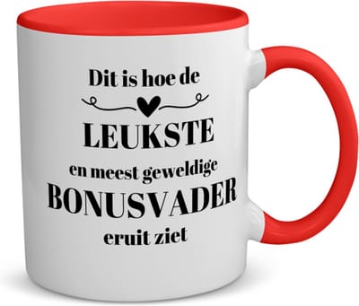 Akyol - dit is hoe de leukste en meest geweldige bonusvader eruit ziet koffiemok - theemok - rood - Papa - meest leukste bonusvader - vader cadeautjes - vaderdag - verjaardag - geschenk - kado - vader artikelen - 350 ML inhoud