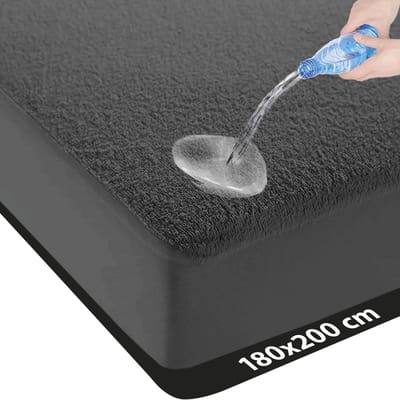 Waterdichte Matrasbeschermer 180x200 - LitaLente - katoenen Matrasbeschermers - Matrasbeschermer 180x200 - Hoeslakenbadstof Matrasbeschermhoezen - Antibacteriëel - Rondom Elastiek - Antraciet - Waterdichte Beschermer Incontinentie Matrasbeschermer