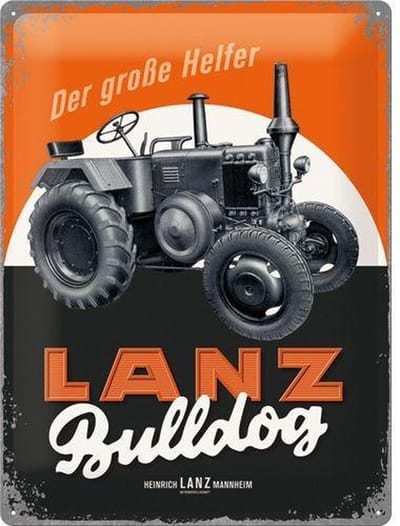 LANZ Bulldog Der Große Helfer  Metalen wandbord in reliëf 30x40 cm