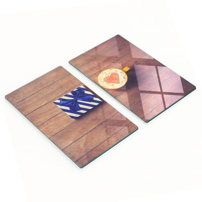 Decoratieve glazen snij- en serveerplanken, ideaal als koffiecadeau, 2x30x52 cm