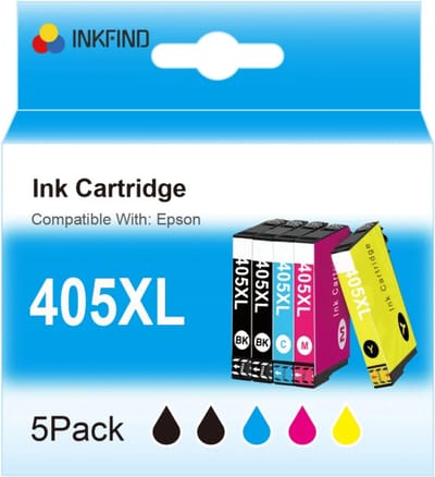 INKFIND 405XL inkt voor Epson405 Epson 405 Espon405XL 405XL multipack van 5 stuks (Zwart*2, C/M/Y*1) geschikt voor printers Epson WorkForce Pro WF-3820 DWF, WF-3825 DWF, WF-4820 DWF, WF-4825 DWF,WF-4830 DTWF, WF-7830 DTWF, WF-7835 DTWF, WF-7840 DTWF