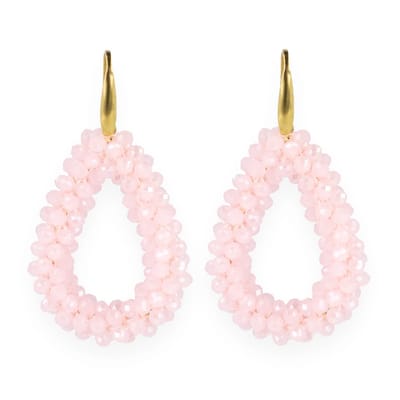 Lajetti - Roze Gala Druppel Oorbellen Dames - Stainless Steel Beaded Earrings - Glaskralen