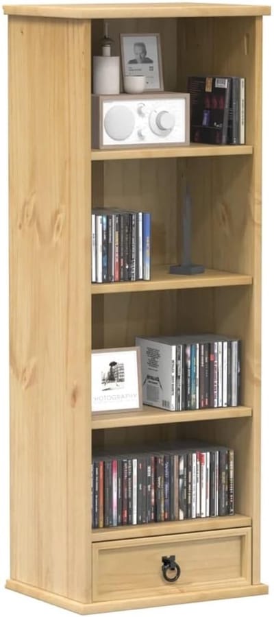 CD-rek Grenenhout - Opbergkast Muziek - Muziek Collectie Opslag - Met Lade - 40x30x110 cm - Bruin