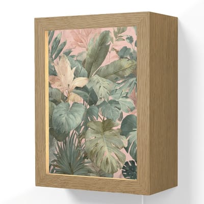 Wandlamp 15x20 cm - Oplaadbaar - Compositie van bladeren - Groen - Roze - Wandlampen binnen woonkamer - Slaapkamer lamp met kabel - Decoratieve nachtlamp - Vloerlamp snoer
