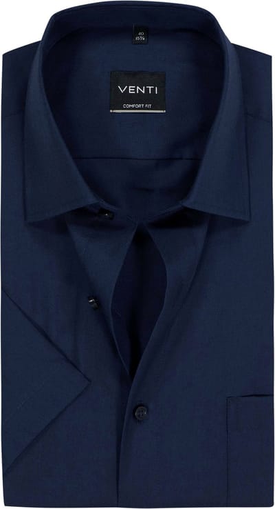 VENTI CASA MODA comfort fit overhemd - korte mouw - structuur - donkerblauw - Strijkvrij - Boordmaat: 40 (EU maat: M)