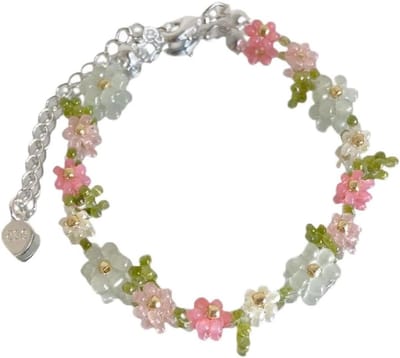 Bloemen Armband - Parels Boho - Feestelijke Accessoire - Handgemaakt Ontwerp - 10 x 5 x 2 cm - Wit