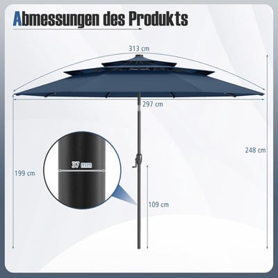 Tuinparasol Bellavero 2x3 m – Rechteckige Gartenparasol met Kantelbare 30° Functie, UV-Bescherming, 180g/m² Polyester, LED Optioneel, Stabiel IJzeren Frame – Ideaal voor Terras, Tuin, Balkon, Café ...