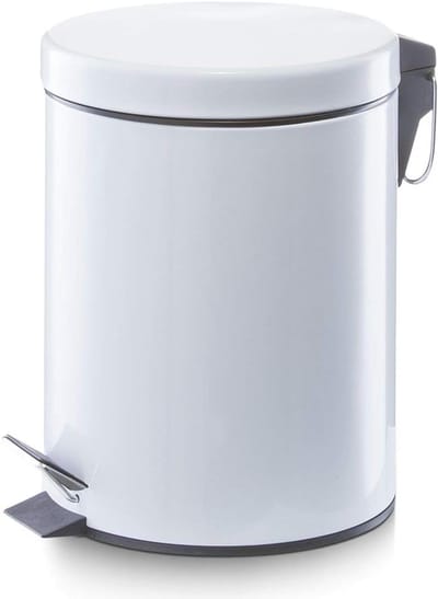 Pedalemmer 5 liter Wit - Ronde Metalen Prullenbak met Trapsysteem