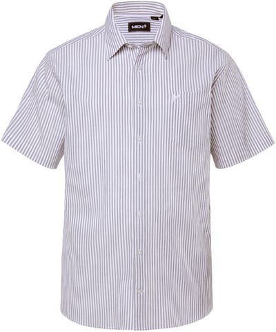 Men Plus - Heren - Gestreept overhemd korte mouw seersucker kentkraag - Navy blauw - Maat L