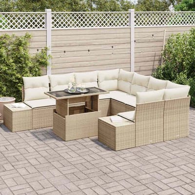 vidaXL - Tuinbank - Set - 9 - st - Beige - en - Crème - poly - rattan