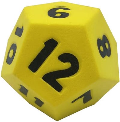 Dobbelsteen Set 2, Coated Foam, Geel 12-zijdig, Rood 20-zijdig