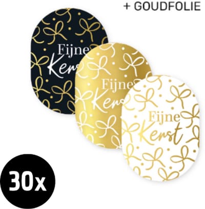 30x sluitsticker Fijne kerst + strikjes OVAAL (3 varianten) | 43x59 mm | sluitzegel kerst | Kerst etiketten | Kerst | Sticker kerstkaart | Kerstkaarten sluiten