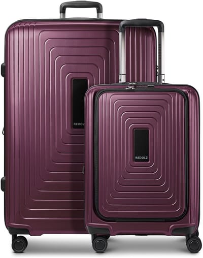 Redolz Essentials 14 4-wiel kofferset 2 stuks laptopvak met rekbare vouw - Harde bagage - TSA slot - aubergine metallic