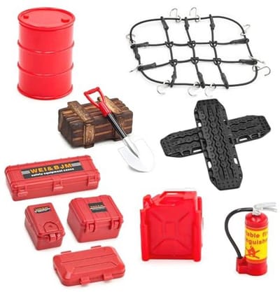 RC Crawler Auto Decoratieset met Bagagenet en Gereedschap - 12-in-1 Opslagdoos en Accessoires voor Offroad Modellen