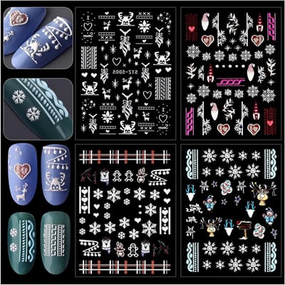 Kerst Nail Art Stickers, 4 Bladen 5D Zelfklevende Nagelstickers met Sneeuwvlokken en Herten voor Vrouwen en Meisjes, Perfect voor Kerstversiering en Feestelijke Nail Art