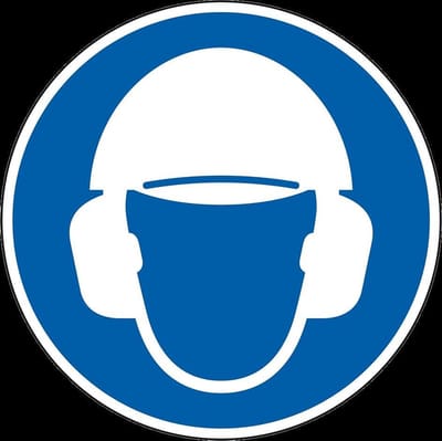 Hoofd en gehoorbescherming verplicht sticker, ISO 7010 150 mm