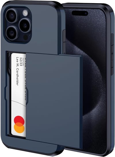 Hoesje Geschikt voor iPhone 15 Pro Max Hoesje Navy - shockproof Backcover met pasjeshouder - Ruimte voor 2 pasjes