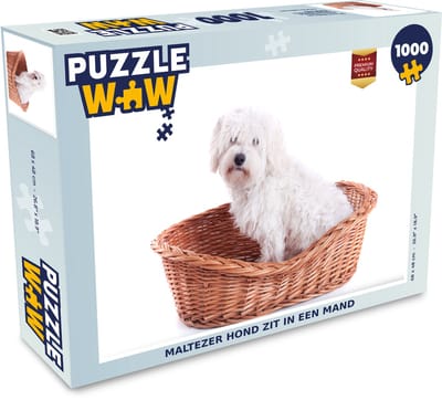 Puzzel Maltezer hond zit in een mand - Legpuzzel - Puzzel 1000 stukjes volwassenen