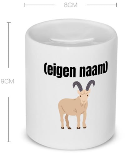 Akyol - geit met hoorn met eigen naam Spaarpot - Geit - geiten liefhebbers - met eigen naam - dieren liefhebber - leuk cadeau voor iemand die houdt van geiten - cadeau - kado - 350 ML inhoud