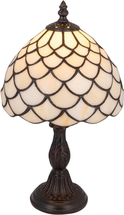 Tiffany tafellamp schubpatroon - Crème-amber - Ø 20 cm - Glas in lood - Warm licht - Klassiek | RORUVERA