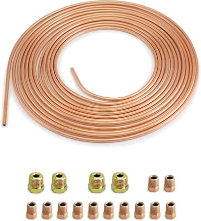7.6m koperen remleiding met een buitendiameter van 4.75mm en een binnendiameter van 3.3mm, inclusief 16 moeren voor optimale prestaties