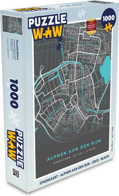 Puzzel Stadskaart - Alphen aan den Rijn - Grijs - Blauw - Legpuzzel - Puzzel 1000 stukjes volwassenen - Plattegrond