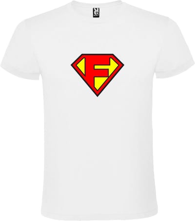 Wit T shirt met print van "Letter F“ Superman “ Logo print Rood / Geel size XS