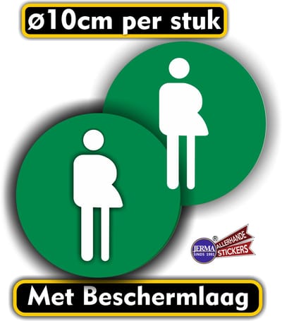 Jerma - Genderneutraal Toilet - Sticker - Set - 2 st - Ø 10 cm - Groen - Krasbestendig - Vinyl