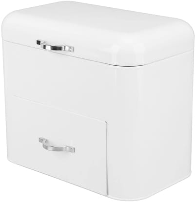 Boerderijbroodcontainer, Ijzeren Broodtrommel met 2 Planken, Extra Grote Capaciteit voor Brood en Gebak (Melk wit)