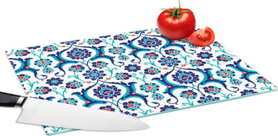 Glazen Snijplank - 39x28 - Bloemen - Patronen - Blauw - Snijplanken Glas